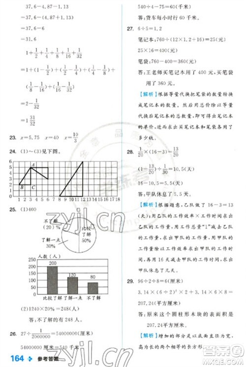 开明出版社2023全品学练考六年级下册数学冀教版参考答案