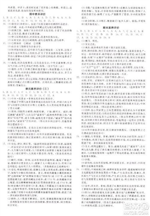 阳光出版社2023全品学练考七年级下册中国历史人教版参考答案