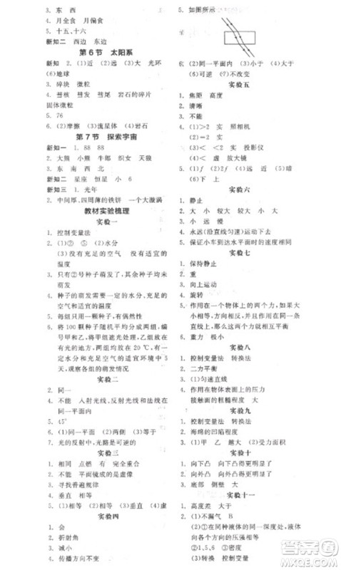延边教育出版社2023全品学练考七年级下册科学浙教版参考答案