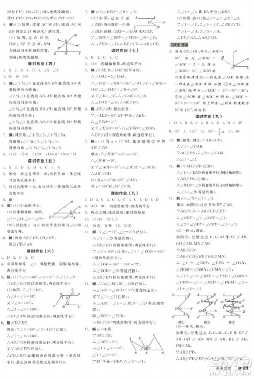 阳光出版社2023全品学练考七年级下册数学人教版江西专版参考答案