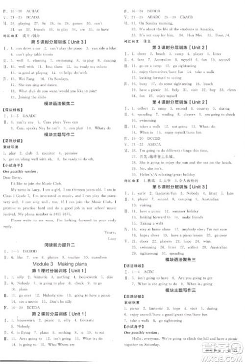 天津人民出版社2023全品学练考七年级下册英语外研版浙江专版参考答案