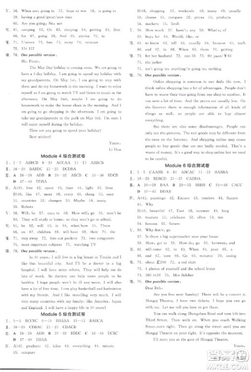 天津人民出版社2023全品学练考七年级下册英语外研版浙江专版参考答案