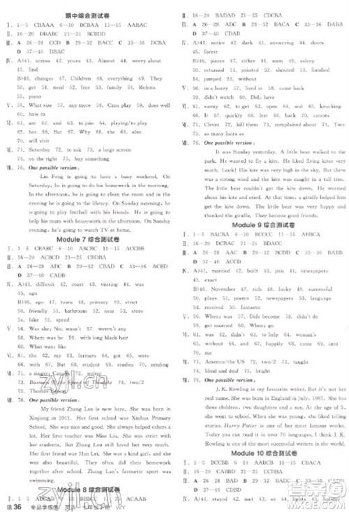 天津人民出版社2023全品学练考七年级下册英语外研版浙江专版参考答案