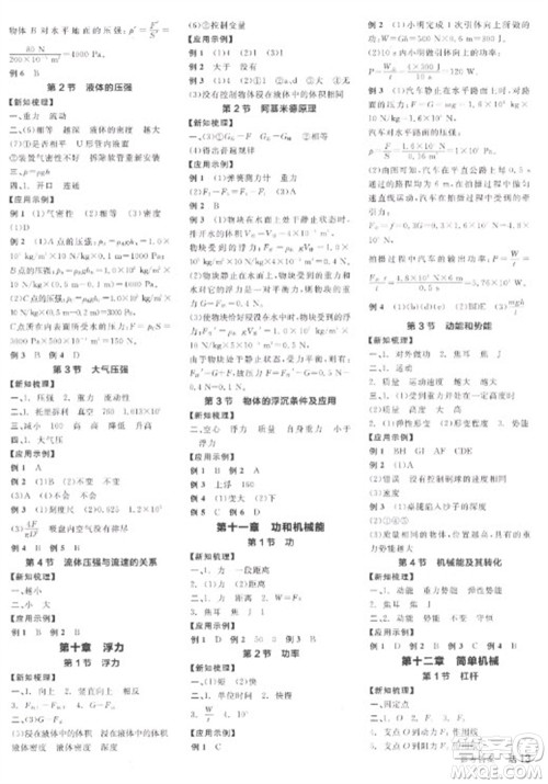 阳光出版社2023全品学练考八年级下册物理人教版参考答案