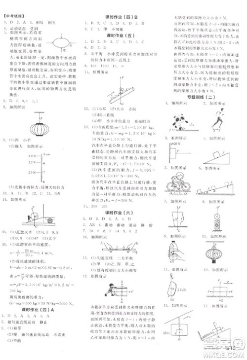 阳光出版社2023全品学练考八年级下册物理人教版参考答案