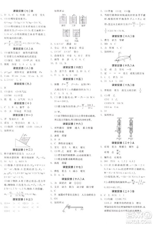阳光出版社2023全品学练考八年级下册物理人教版参考答案