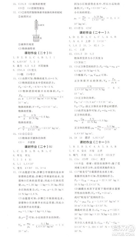 阳光出版社2023全品学练考八年级下册物理苏科版参考答案