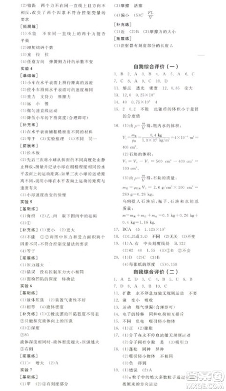 阳光出版社2023全品学练考八年级下册物理苏科版参考答案