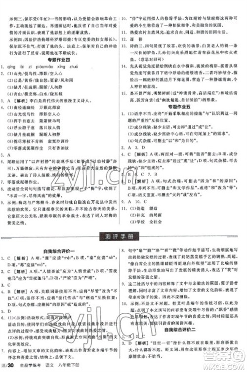 阳光出版社2023全品学练考八年级下册语文人教版参考答案
