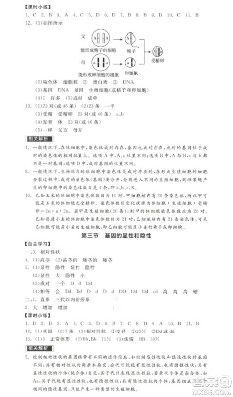 阳光出版社2023全品学练考八年级下册生物人教版参考答案