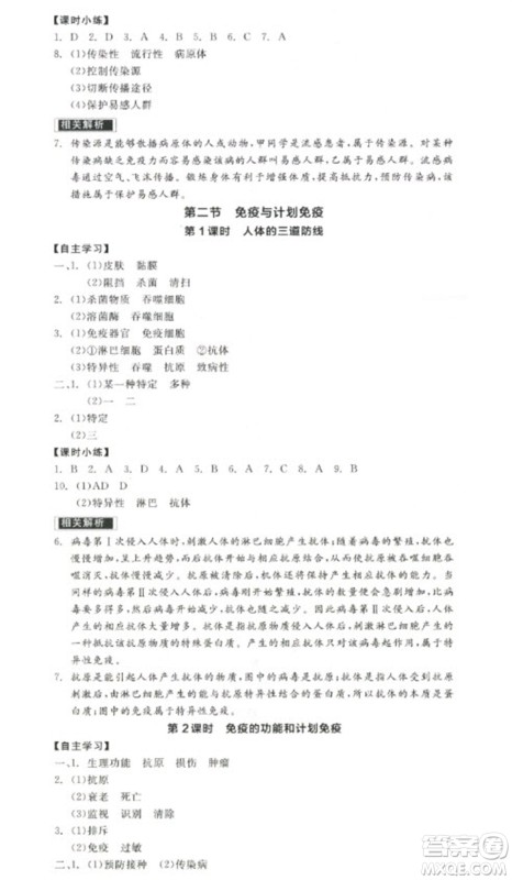 阳光出版社2023全品学练考八年级下册生物人教版参考答案