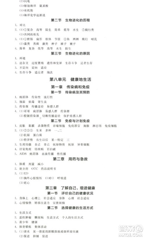 阳光出版社2023全品学练考八年级下册生物人教版参考答案