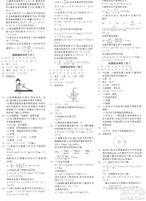 阳光出版社2023全品学练考八年级下册物理沪粤版参考答案