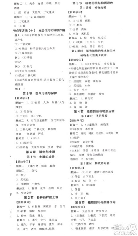 延边教育出版社2023全品学练考八年级下册科学浙教版参考答案