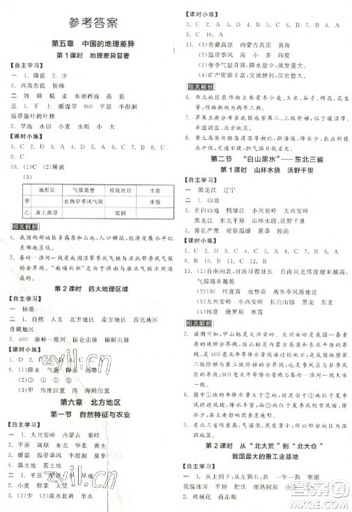 阳光出版社2023全品学练考八年级下册地理人教版参考答案