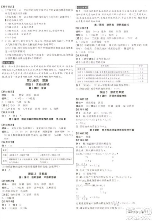 阳光出版社2023全品学练考九年级下册化学人教版参考答案