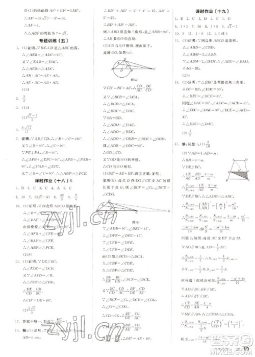 浙江教育出版社2023全品学练考九年级下册数学苏科版徐州专版参考答案
