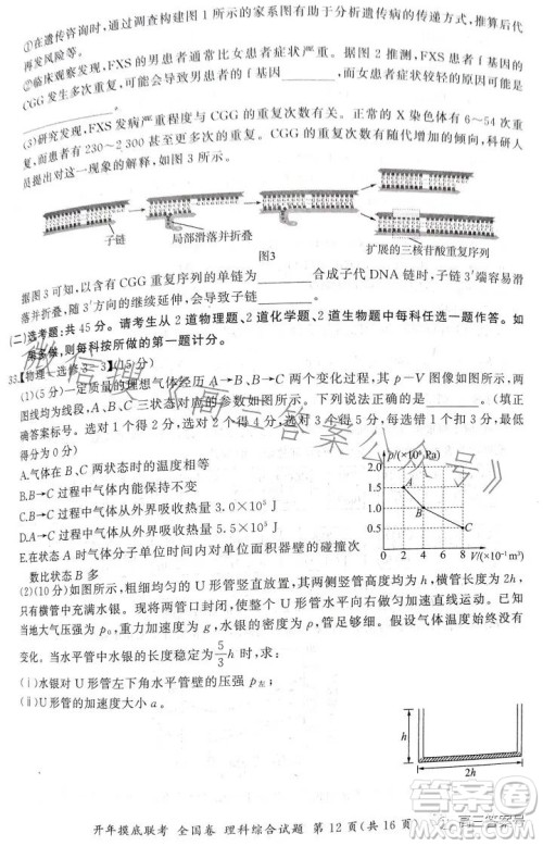百师联盟2023届高三开年摸底联考全国卷理科综合试题答案 百师联盟2023届高三开年摸底联考全国卷理科综合试题答案
