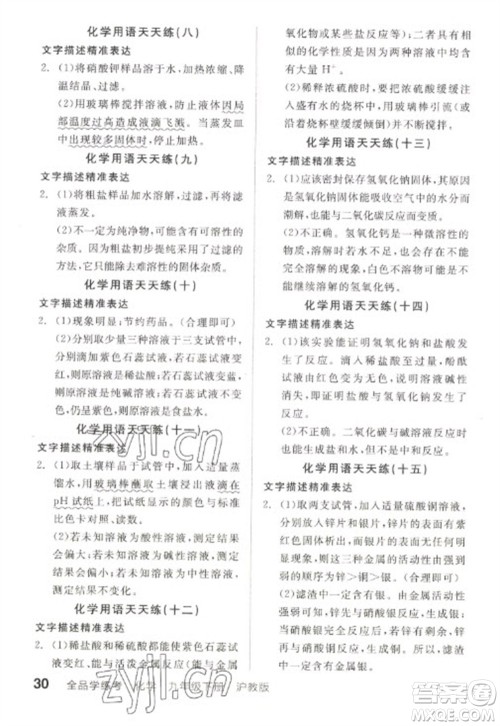 阳光出版社2023全品学练考九年级下册化学沪教版徐州专版参考答案