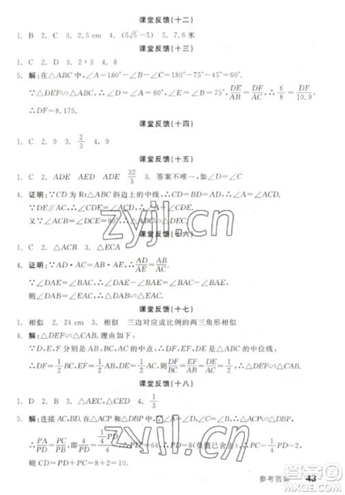天津人民出版社2023全品学练考九年级下册数学苏科版参考答案