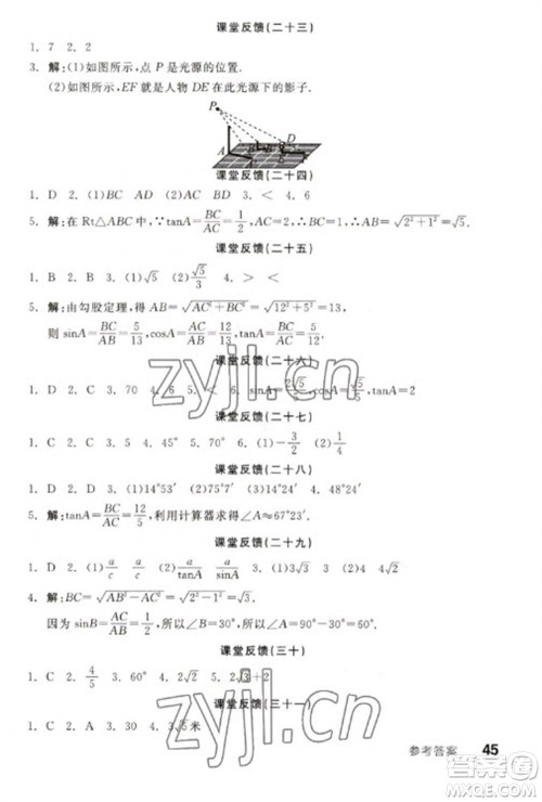 天津人民出版社2023全品学练考九年级下册数学苏科版参考答案