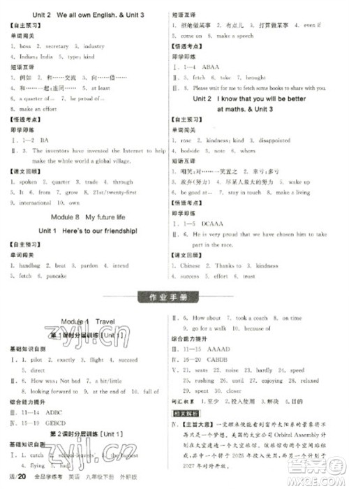 阳光出版社2023全品学练考九年级下册英语外研版参考答案