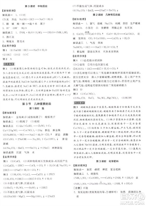 阳光出版社2023全品学练考九年级下册化学沪教版参考答案