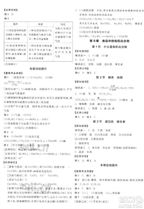 阳光出版社2023全品学练考九年级下册化学沪教版参考答案