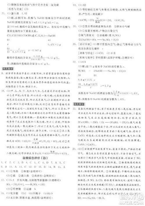 阳光出版社2023全品学练考九年级下册化学沪教版参考答案