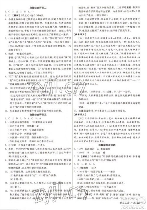 阳光出版社2023全品学练考九年级下册语文人教版徐州专版参考答案