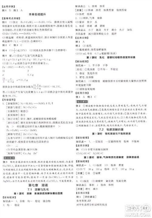 阳光出版社2023全品学练考九年级下册化学科粤版参考答案