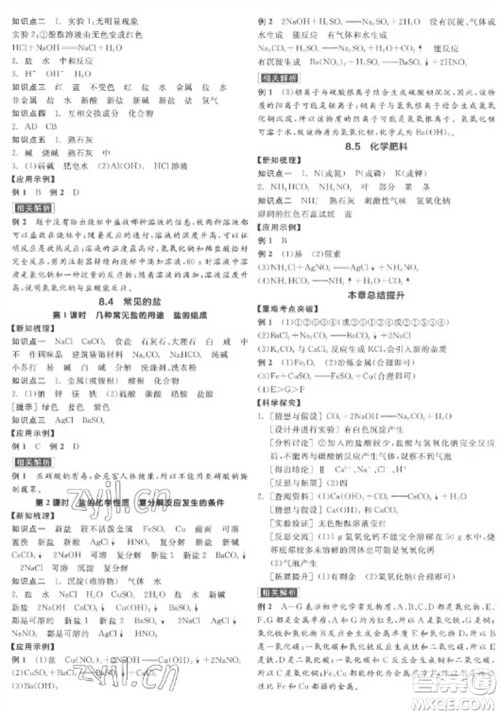阳光出版社2023全品学练考九年级下册化学科粤版参考答案