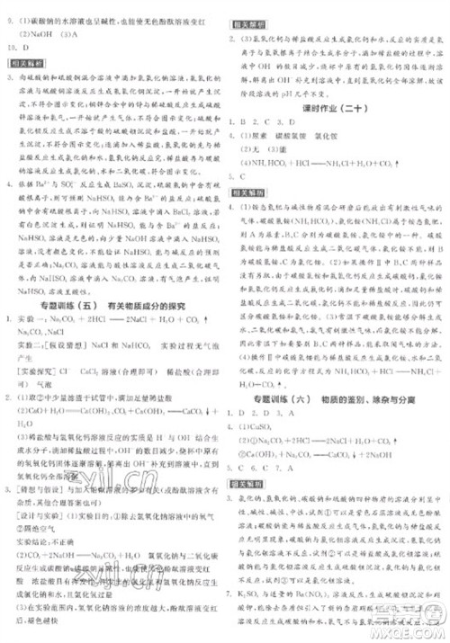 阳光出版社2023全品学练考九年级下册化学科粤版参考答案
