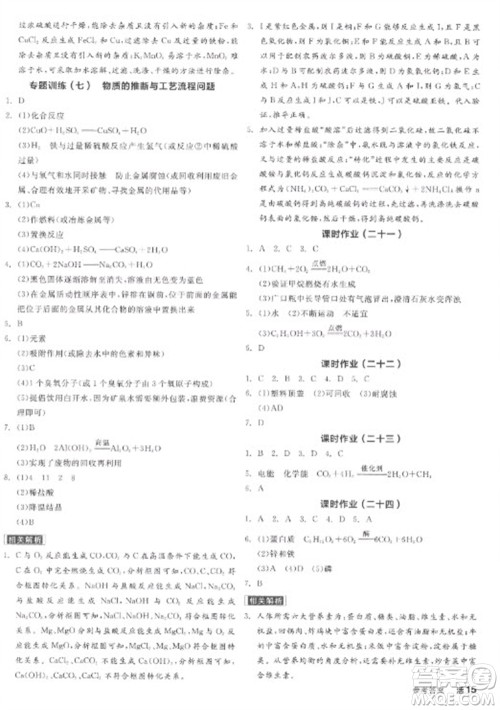 阳光出版社2023全品学练考九年级下册化学科粤版参考答案