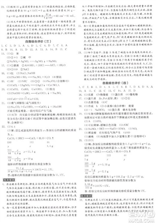 阳光出版社2023全品学练考九年级下册化学科粤版参考答案