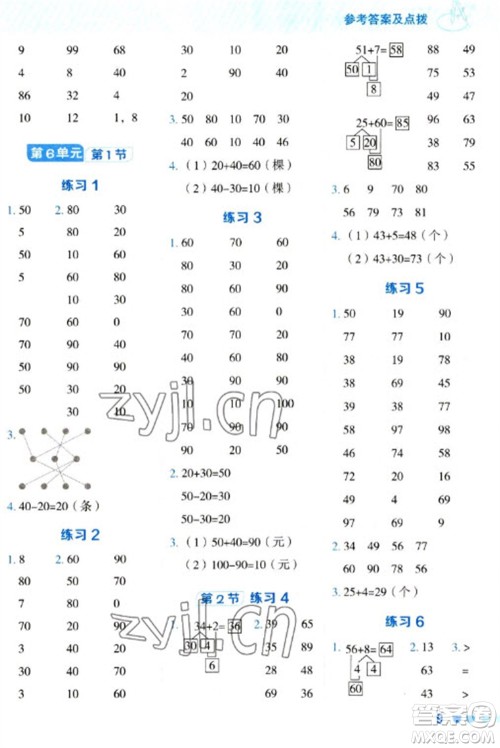 安徽教育出版社2023星级口算天天练一年级下册数学人教版参考答案