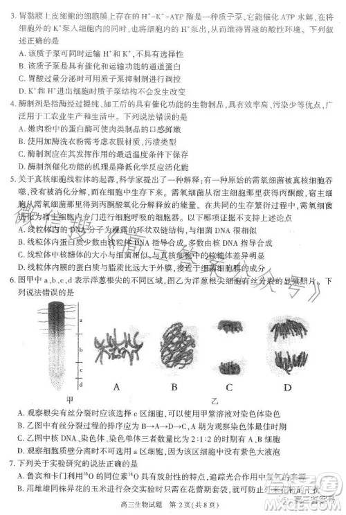 合肥市2023年高三第一次教学质量检测生物试卷答案