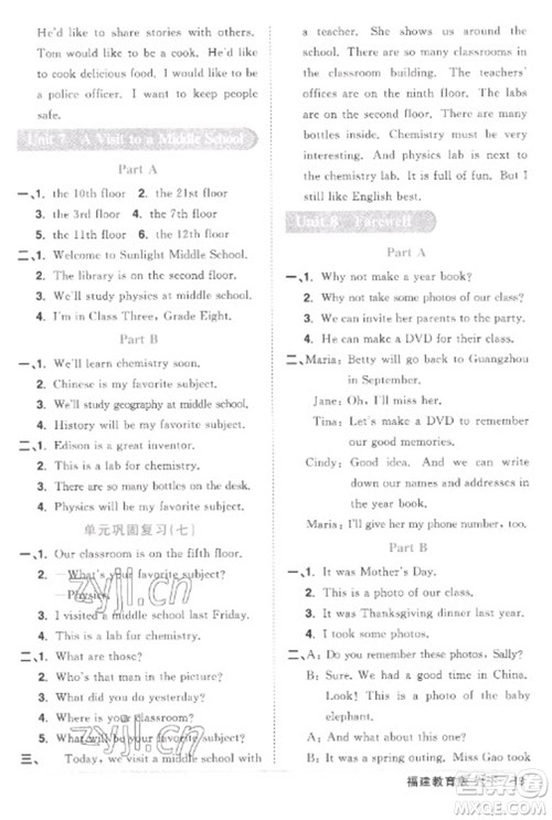 江西教育出版社2023阳光同学课时优化作业六年级英语下册闽教版福建专版答案 江西教育出版社2023阳光同学课时优化作业六年级英语下册闽教版福建专版答案
