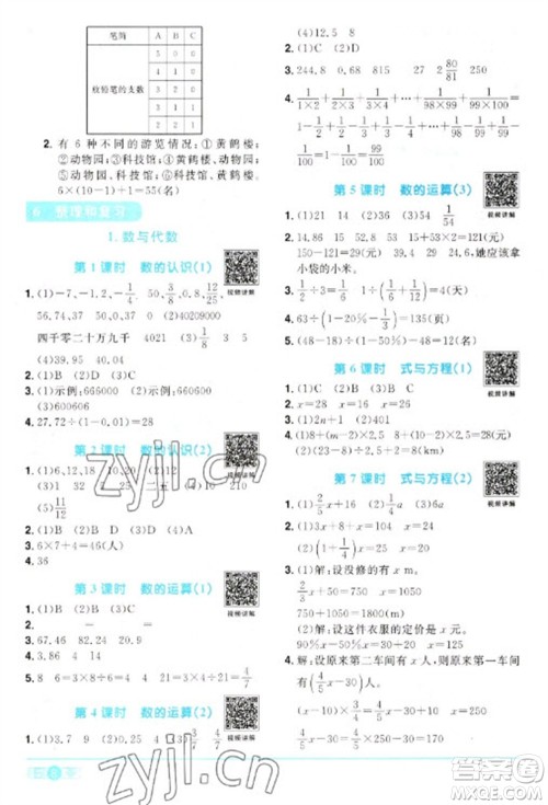 江西教育出版社2023阳光同学课时优化作业六年级数学下册人教版参考答案