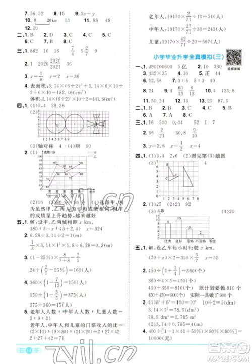 江西教育出版社2023阳光同学课时优化作业六年级数学下册人教版参考答案