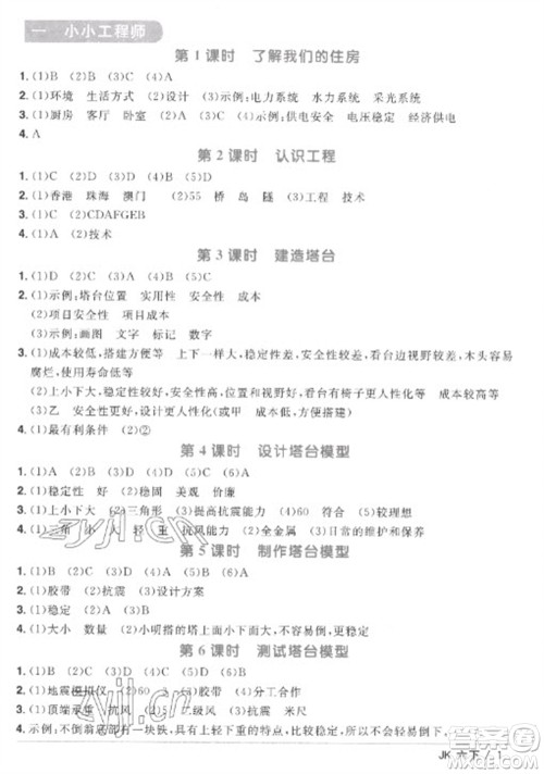 江西教育出版社2023阳光同学课时优化作业六年级科学下册教科版参考答案