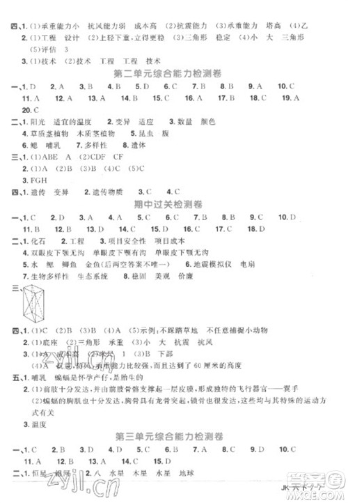 江西教育出版社2023阳光同学课时优化作业六年级科学下册教科版参考答案