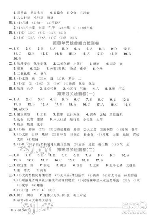 江西教育出版社2023阳光同学课时优化作业六年级科学下册教科版参考答案