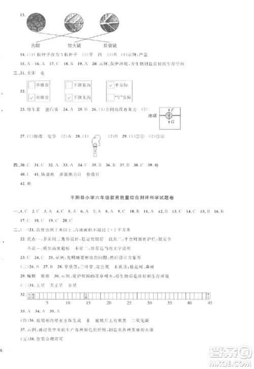 江西教育出版社2023阳光同学课时优化作业六年级科学下册教科版参考答案