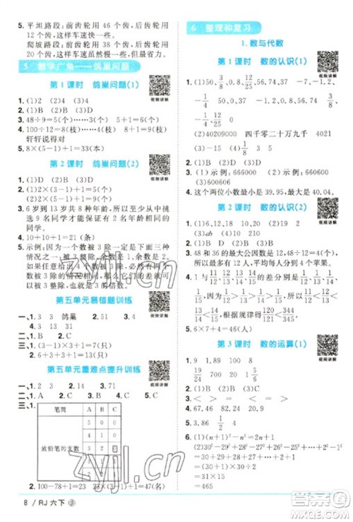 福建少年儿童出版社2023阳光同学课时优化作业六年级数学下册人教版福建专版参考答案 福建少年儿童出版社2023阳光同学课时优化作业六年级数学下册人教版福建专版参考答案