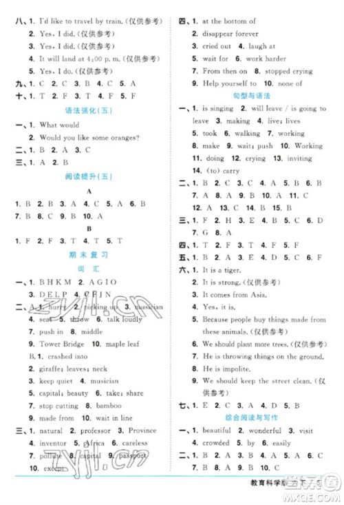 江西教育出版社2023阳光同学课时优化作业六年级英语下册教育科学版参考答案 江西教育出版社2023阳光同学课时优化作业六年级英语下册教育科学版参考答案