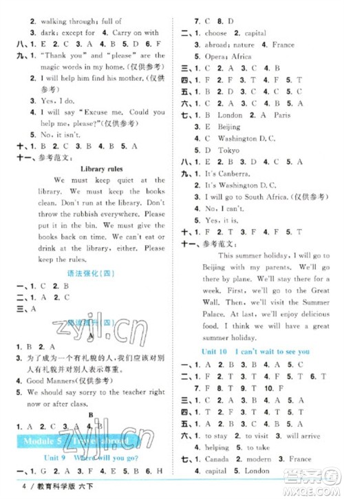 江西教育出版社2023阳光同学课时优化作业六年级英语下册教育科学版参考答案 江西教育出版社2023阳光同学课时优化作业六年级英语下册教育科学版参考答案
