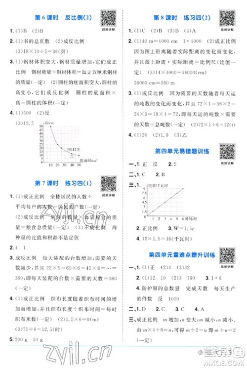 江西教育出版社2023阳光同学课时优化作业六年级数学下册北师大版福建专版参考答案 江西教育出版社2023阳光同学课时优化作业六年级数学下册北师大版福建专版参考答案
