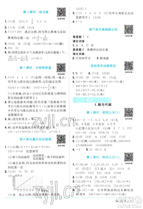 江西教育出版社2023阳光同学课时优化作业六年级数学下册苏教版参考答案 江西教育出版社2023阳光同学课时优化作业六年级数学下册苏教版参考答案