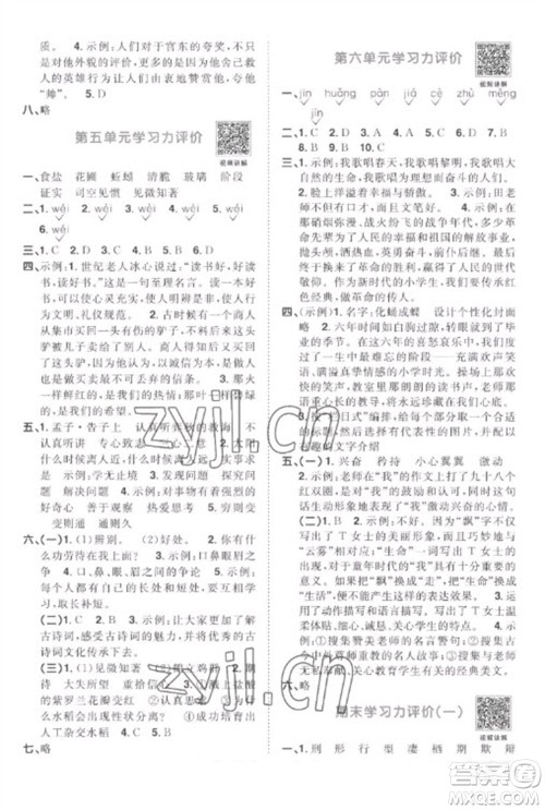 江西教育出版社2023阳光同学课时优化作业六年级语文下册人教版菏泽专版参考答案